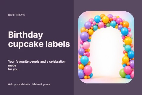 Birthday cupcake labels postcard template