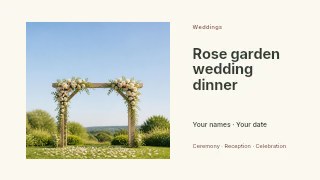 Rose garden wedding dinner presentation cover template · Horizontal photo dialogue