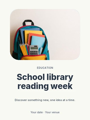 Backpack filled with school supplies in School library reading week invitation template