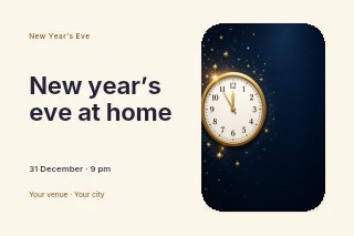 Classic clock striking midnight in New Year’s Eve at home · Horizontal photo dialogue