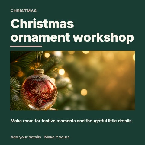 Christmas ornament workshop social media post template