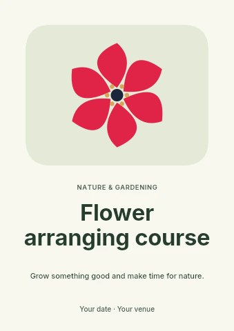 Teardrop flower · 6 petals and stamen centre in Flower arranging course flyer template