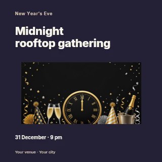Midnight rooftop gathering social media post template · Modern programme