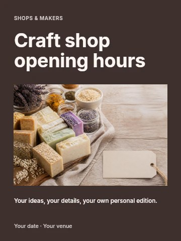 Handmade natural soap bars with herbs in Craft shop opening hours poster template