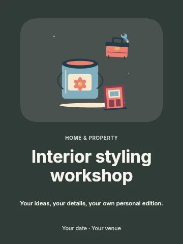 Home workshop with paint can and little toolbox in Interior styling workshop invitation template