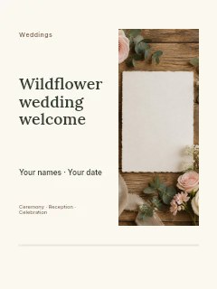 Wildflower wedding welcome poster template · Split portrait