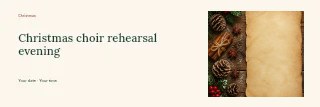 Rustic Christmas Background with Paper and Pinecones in Christmas choir rehearsal evening banner · Horizontal photo dialogue