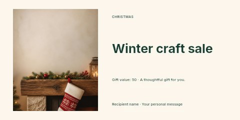 Cozy Christmas Fireplace with Stocking in Winter craft sale gift voucher template
