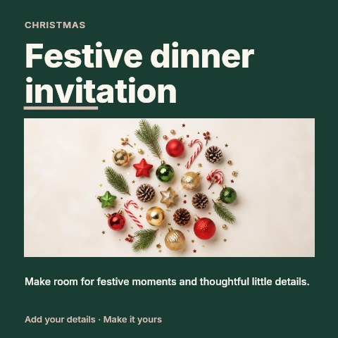 Festive dinner invitation social media post template