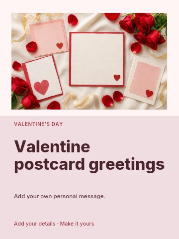 Valentine postcard greetings greeting card template