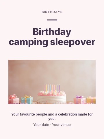 Birthday camping sleepover invitation template