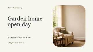 Cozy reading corner with armchair in Garden home open day · Horizontal photo dialogue