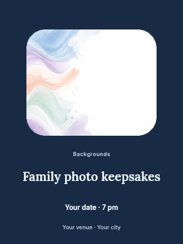 Soft watercolor abstract waves background in Family photo keepsakes invitation template