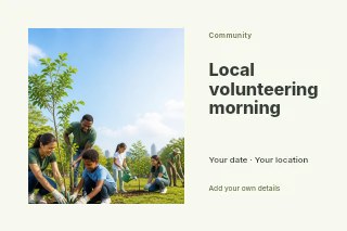 Local volunteering morning postcard template · Horizontal photo dialogue