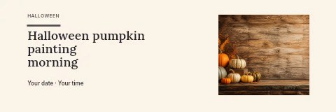 Autumn pumpkins on rustic wooden table in Halloween pumpkin painting morning banner · Horizontal photo dialogue