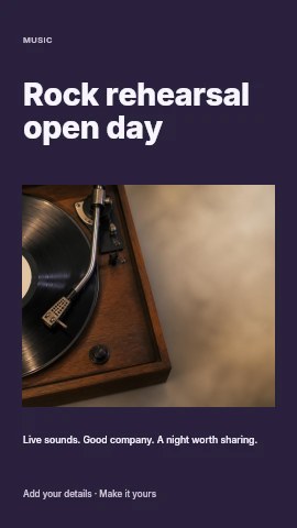 Rock rehearsal open day instagram story template