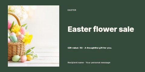 Easter basket with colored eggs and flowers in Easter flower sale gift voucher template