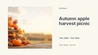Autumn apple harvest picnic presentation cover template · Horizontal photo dialogue