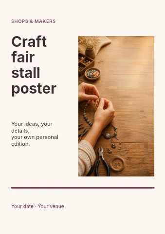 Hands crafting beaded jewelry with tools in Craft fair stall poster flyer template