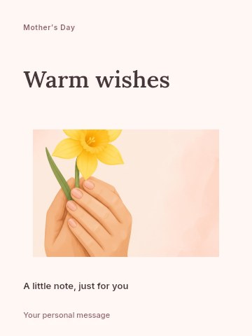 hands holding yellow daffodil flower in Mother’s Day afternoon tea greeting card template