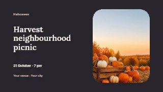 Harvest neighbourhood picnic presentation cover template · Horizontal photo dialogue