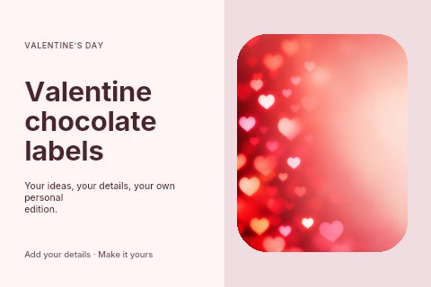 red bokeh heart lights background in Valentine chocolate labels postcard template