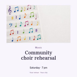 Community choir rehearsal social media post template · Quiet photo gallery
