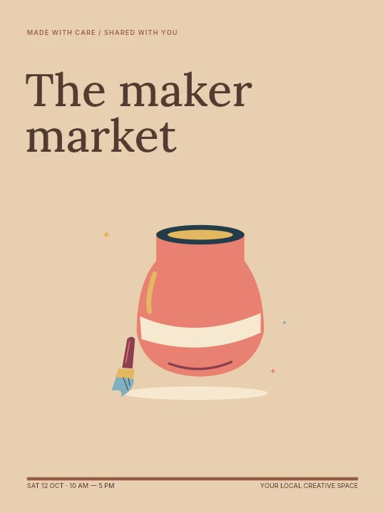 Handmade clay pot and artist brush in The maker market · Illustrated poster