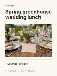 Spring greenhouse wedding lunch poster template · Title & photograph