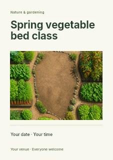 Spring vegetable bed class flyer template · Title & photograph
