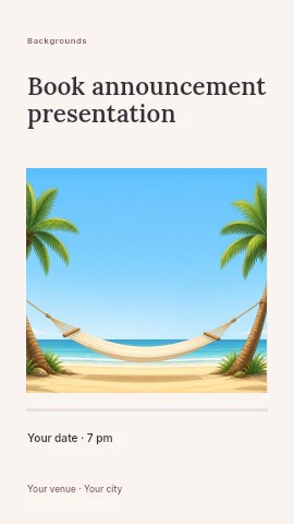 Hammock Between Two Palm Trees on Beach in Book announcement presentation instagram story template