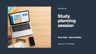 Home workspace with laptop and study materials in Study planning session · Horizontal photo dialogue