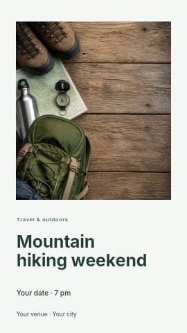 Hiking gear with boots and backpack in Mountain hiking weekend instagram story template