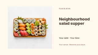 Neighbourhood salad supper presentation cover template · Horizontal photo dialogue