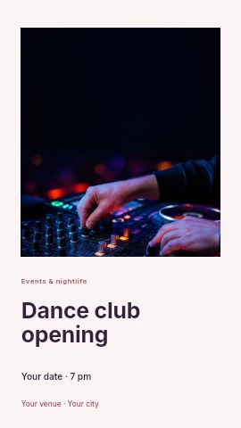 Hands adjusting DJ mixing console in Dance club opening instagram story template