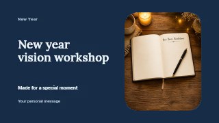 New Year vision workshop presentation cover template · Horizontal photo dialogue