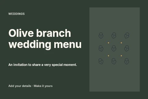 Heart-shaped padlock · Scattered Pattern in Olive branch wedding menu postcard template