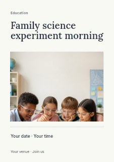 Family science experiment morning flyer template · Title & photograph