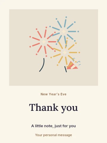 Firework celebration in coral and gold in New Year gala greeting card template