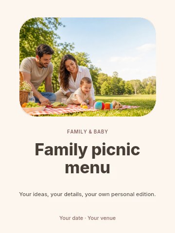 Family picnic menu invitation template