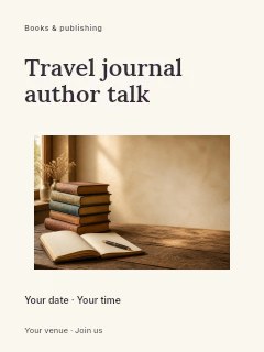 Travel journal author talk poster template · Modern programme
