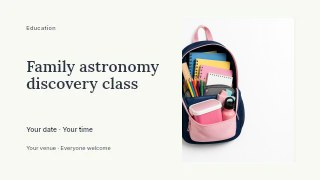 Family astronomy discovery class presentation cover template · Horizontal photo dialogue