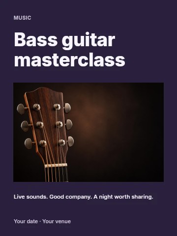 acoustic guitar headstock close-up in Bass guitar masterclass invitation template