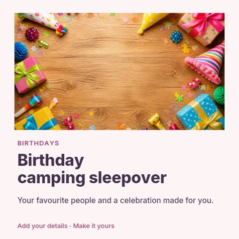 Birthday camping sleepover social media post template