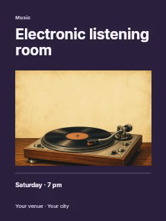 Electronic listening room greeting card template · Title & photograph