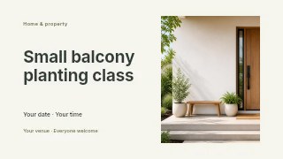 Small balcony planting class presentation cover template · Horizontal photo dialogue