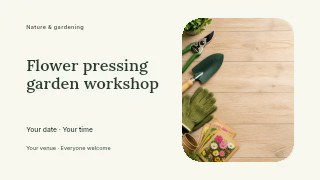 Flower pressing garden workshop presentation cover template · Horizontal photo dialogue