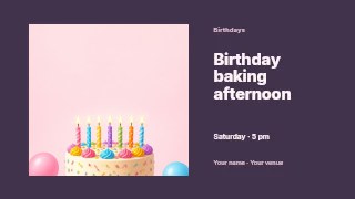 Colorful birthday cake with candles in Birthday baking afternoon · Horizontal photo dialogue