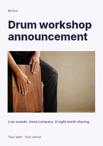 Drum workshop announcement flyer template