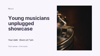 Young musicians unplugged showcase presentation cover template · Horizontal photo dialogue